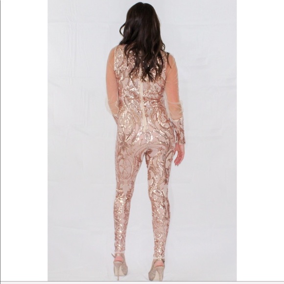 Rose gold long sleeve sequence jumpsuit - Picture 3 of 3